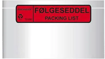 Selvklebende følgeseddellomme Docustick Standard med trykk C65 225 mm x 122 mm