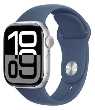 Apple Watch Series 10 GPS 42mm - Sølv aluminiumsdeksel med denim sportreim - S/M