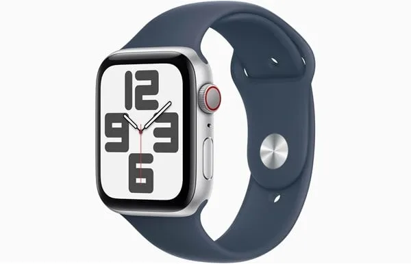 Apple Watch SE GPS + Cellular 44mm - Sølvfarget aluminiumskasse med Stormblå sportsrem - S/M