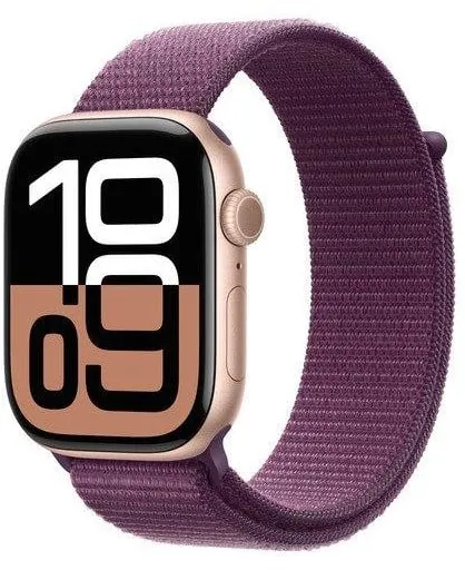 Apple Watch Series 10 GPS + Cellular 46mm - Roségull aluminiumsdeksel med plommefarget sportssløyfe