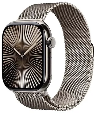 Apple Watch Series 10 GPS + Cellular 46mm - Naturlig titanramme med naturlig Milanese Loop - S/M