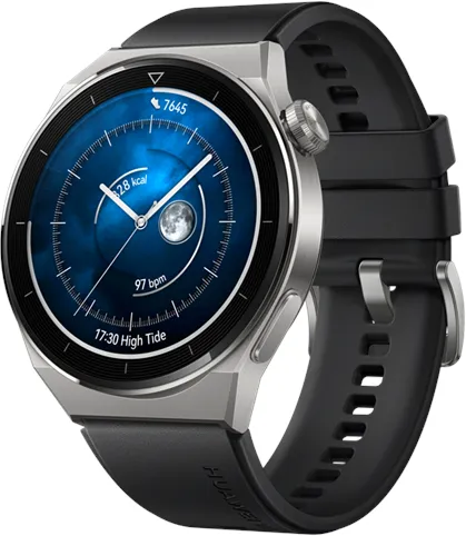 Huawei Watch GT 3 Pro 46mm Active - Titanetui med svart fluoroelastomerreim